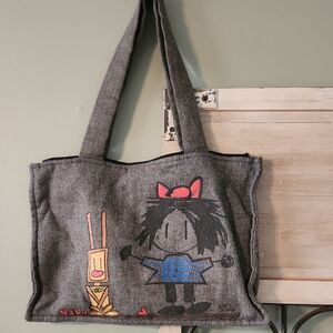 Anna Sui Gray Tote with Cartoon Art